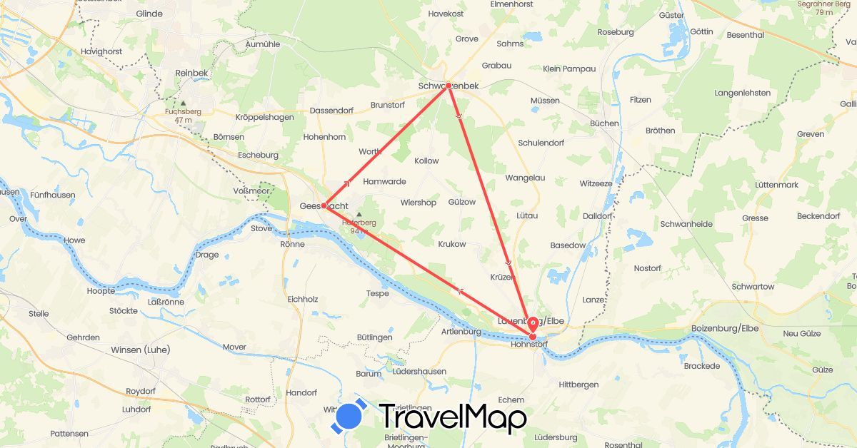 TravelMap itinerary: driving, hiking in Germany (Europe)